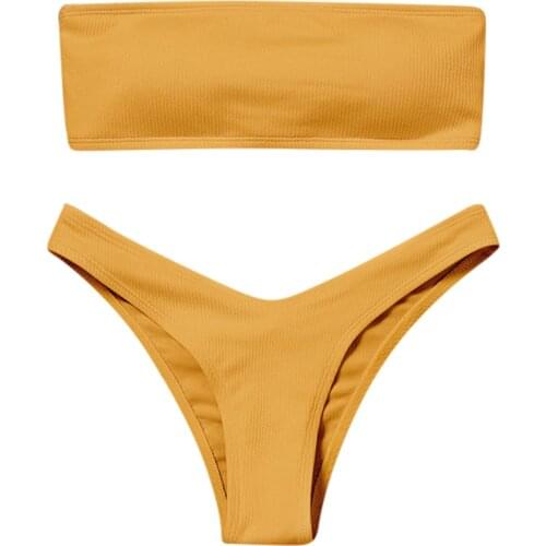 Womens Tube Top Solid Brazilian Bikini Set Woman 2 Pieces Bikinis Set Padded High Waisted Thong Swimsuit Купальник Женский