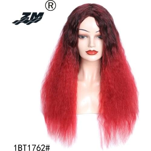 ZM Hair Cheap Long Kinky Curly Synthetic Hair Wig Heat Resistant Ombre Wavy Blue/Purple/Grey/Red Wigs for Black Women