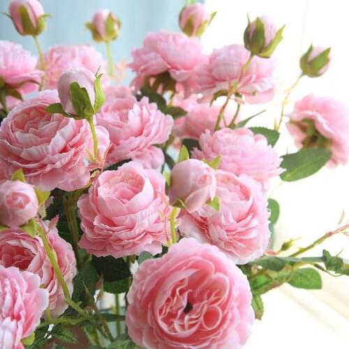 68cm Long European Artificial Flower 3 Head Home Silk Peony Wedding Flower Foreign Rose Decorative Flower Party Decor 1pcs