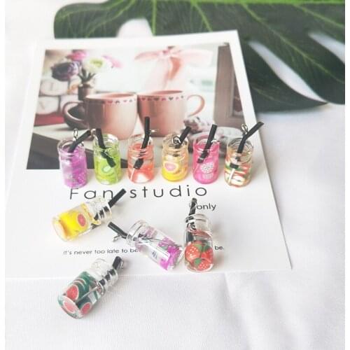 10pcs/lot Fruit Juice Bottle Design Charms 3D Resin Fruit Drink Bottle Pendants Earring Charm Fashion Jewelry Accessories YZ336