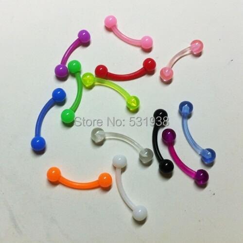 100pcs eyebrow piercing bars mixed multi colors acrylic 8mm anti-allergic fashion womens piercing body jewelry free shipping