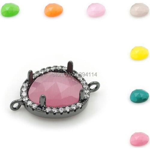 20*14*5mm Micro Pave Clear CZ Triangle Settings Connectors Of Faceted Cats-Eys Stone Fit For Making DIY Bracelets Jewelry