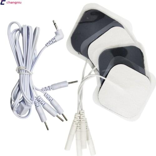 Freeshipping 20PCS 4*4CM Square Self Adhesive TENS machine Electrode Pads+1pc DC 2.5MM 4 in 1 Head electrode wires /cable