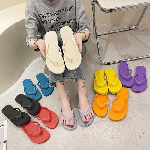 2021 Simple Solid Color Comfortable Slippers Flip Flop Women Summer Casual Non-Slip Couple Flip Flops Breathable Beach
