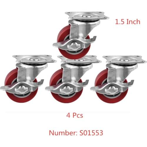 4 Pcs/Lot Casters Customized 1.5-inch Jujube Red Pu Brake Wheel Diameter 40 Polyurethane Caster Height 5-male With Universal
