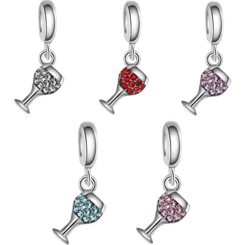 5PCS Fashion Silver Plated 5 Colors Full Crystal Red Wine Glass Cup Winebowl Charm For DIY Handmade Bracelets Necklace Making