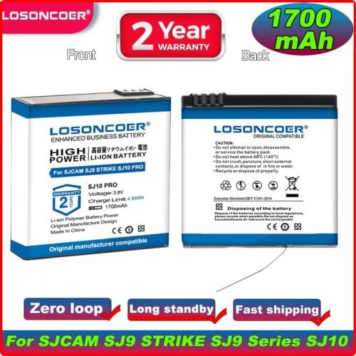 1700mAh Brand New For SJCAM SJ9 STRIKE SJ9 Series, SJ9 MAX, SJ10 PRO, SJ10X 4K Action Camera Battery
