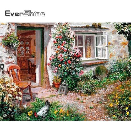 EverShine Diamond Embroidery Full Drill Square Garden 5D Diamond Painting Landscape Mosaic Picture Of Rhinestones Home Decor