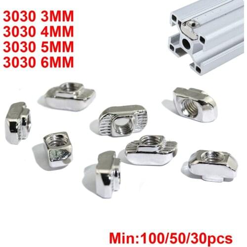 3030 Aluminum Profile with Slot Groove M3 M4 M5 M6 Nickel Plated T Bolt Hammer Head Nut 20 50 100 300PCS