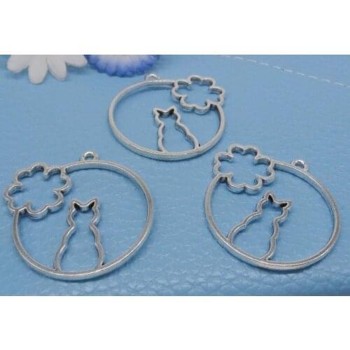 Free Ship 10pcs Flower Cat charms Hollow glue blank pendant tray bezel charms Setting