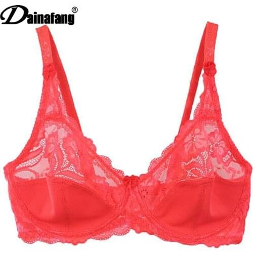 Large Size Thin Breathable Fashion Lace Sheer Bra 3/4 Cup Sexy Lingerie For Mature Women Brassiere Push Up Bralette 36417