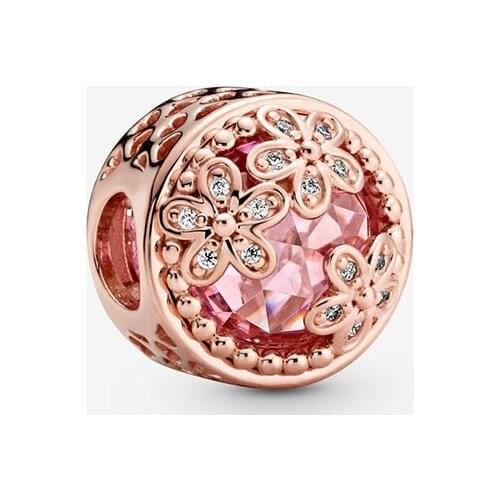 2020 New 925 Sterling Silver Beads Sparkling Pink Daisy Flower Charms fit Original Pandora Bracelets Women DIY Fashion Jewelry