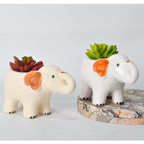 Cartoon Animal Succulent Ceramics Flowerpot Morandi Elephant Flower Pot Balcony Plants Bonsai Pot Garden Decoration Accessories