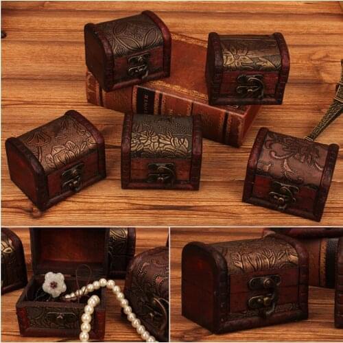 200PCS/LOT Retro Small Wood Storage Box With Metal Lock Decorative Trinket Jewelry Treasure Pearl Wooden Case Vintage Organizer