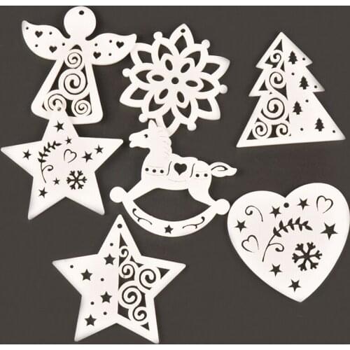 5pcs White Christmas Wood Slices Pendant Christmas Tree Party Decor Snowflake Wooden Hanging Ornaments Xmas Kids Gifts M2213