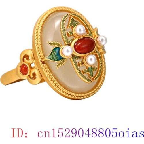 White Jade Ring Fashion Men Zircon Natural Amulet Crystal Gemstone Chalcedony 925 Silver Gifts Charm Jewelry Women
