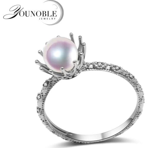 Exquisite Real Natural Pearl Ring Woman,white Freshwater Round Pearl Ring 925 Silver Anniversary Gift