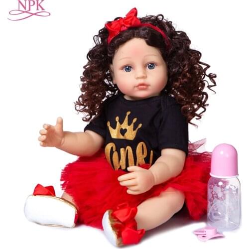 NPK 55CM Xmas gift pincess original full body soft silicone real soft touch reborn baby toddler curly hair fashion girl doll