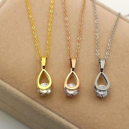 Martick 316L Stainless Steel Drop Shape Pendant Necklace Link Chain Necklace Fashion Jewelry Top Quality For Girl P134