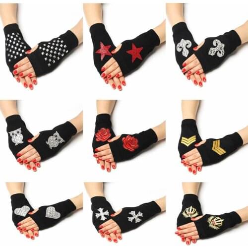 Sailor Dance Gloves Fingerless Rivet Gloves Wool Gloves Spring and Autumn Black Half Finger Gloves Performance Gloves