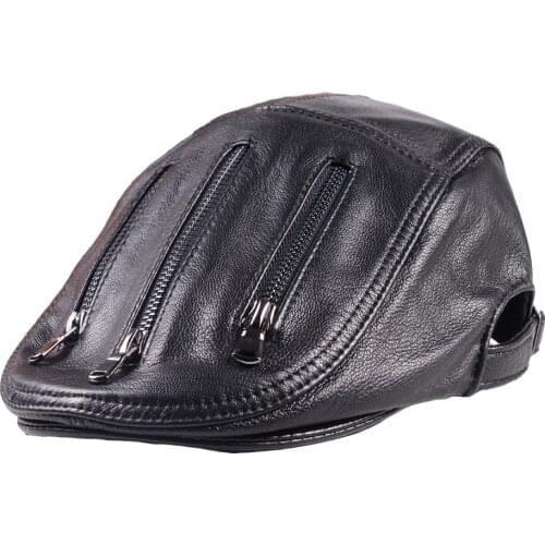 Fashion cow leather Hat Genuine Leather Cap Mens Baret Cowhide Flat Cap Cabby Hat Vintage Newsboy Driving Peaked Cap