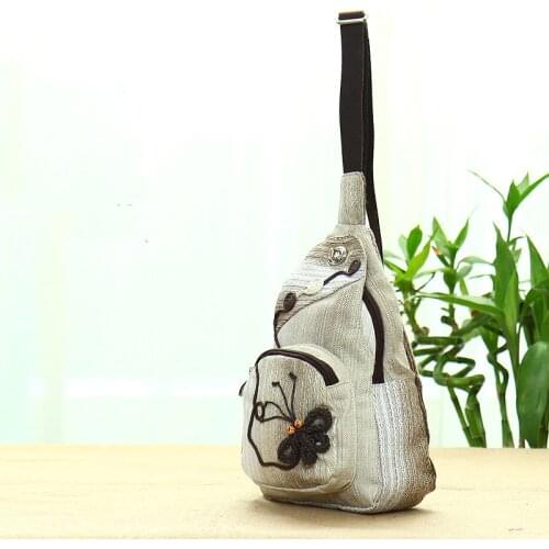 Fashion Appliques Women Shopping Waist bags!Hot Butterfly Appliques Lady Bohemian Waist packs National Canvas Small Chest pack