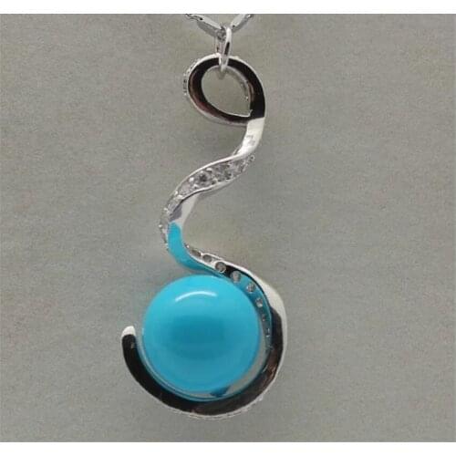 Fashion shell pearl blue metal pendant necklace