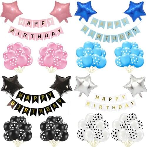 Happy Birthday Bronzing Card Banner Wave Dot Latex Balloons Party Background Wall Decoration Baby Shower Colorful Wall Chart