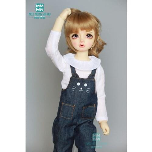 Clothes for doll fit 43cm 1/4 BJD accessories fashion White shirt, denim strap pants