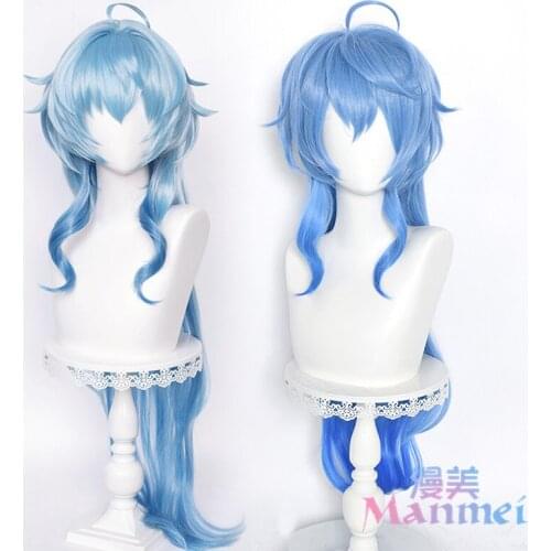 Game Genshin Impact Ganyu Cosplay Wig T Color Gradient Trailing Hair for Game Party Costume Prop Accessories