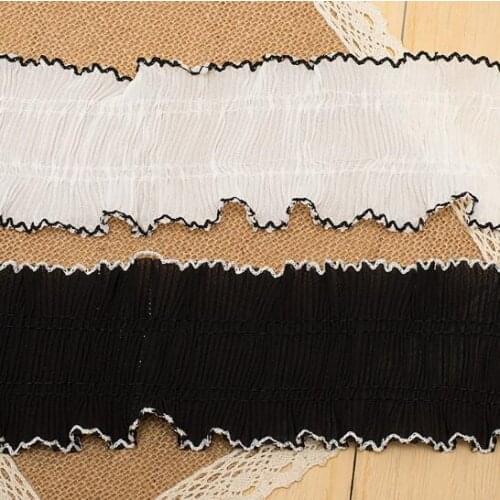 8Yards Black White Lace Trim Pressure Plait Pleated Chiffon Ruffled Hem 8cm Garment Skirt Edge Wedding Lace Fabric Accessories