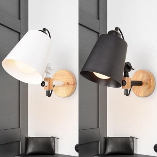 Simple modern wall lamp bedroom bedside lamp and cafe restaurant retro wooden new aisle white black wall lights LO71210