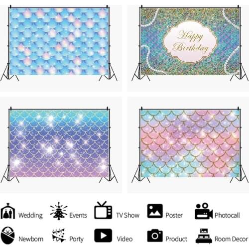 Fish Scales Mermaid Princess Underwater Backdrop For Happy Birthday Party Baby Shower Customized Photography Background