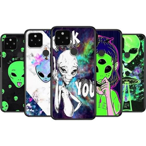 Cute Alien Cartoon Soft TPU Silicone Black Cover For Google Pixel 5 4A 5G 4 XL Phone Case