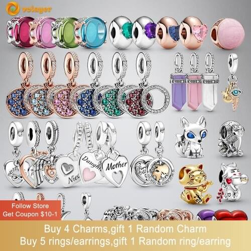 Volayer 925 Sterling Silver Charms Oval Cabochon Amulet Pendant Solitaire Clip Charm fit Original Pandora Bracelets or Necklaces