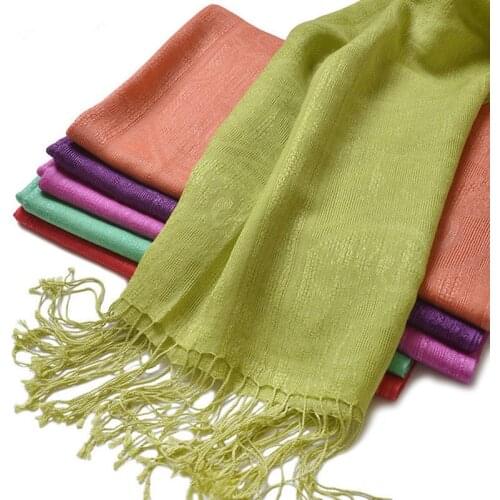 Silk lambswool exquisite dark grain womens fashion candy color thin scarf shawl pashmina 75x200cm long tassel