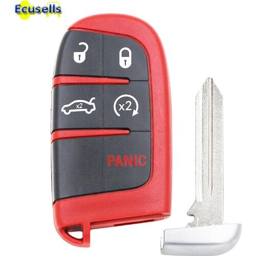 5 Buttons Replacement Remote Key Shell Case Fob for Chrysler Jeep Dodge Charger Challenger Dart Durango 2011-2018 -Red