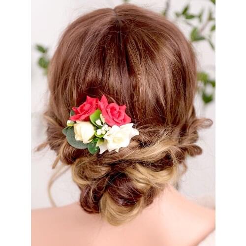 Wedding Hair Accessories Chic Red Rose Flower Hair Clip Woodland Banquet party Decoration for women or Flower girl