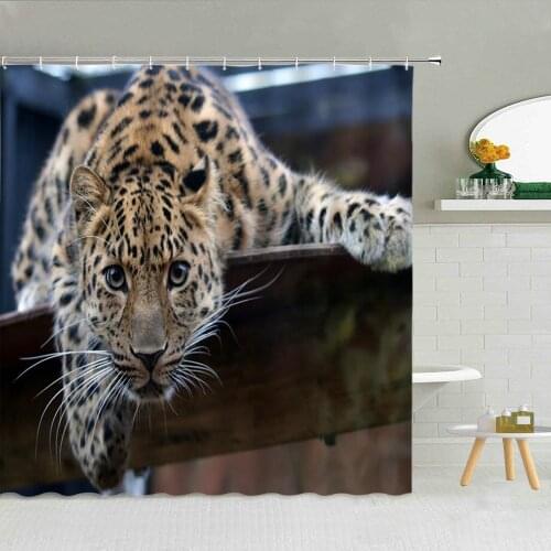 Ferocious Wild Animal Leopard Shower Curtain Tiger Lion Tropical Plant Palm Leaf Bathroom Fabric Curtains Home Decor With Hooks