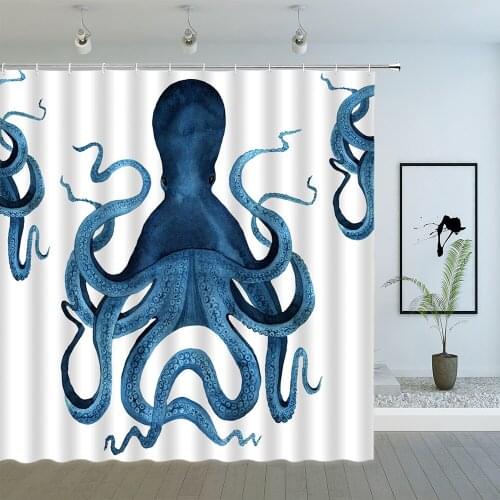 Octopus Shower Curtains Water Color Blue Ocean Animal Monster Bathroom Decor Cloth Hanging Curtain Sets Cheap