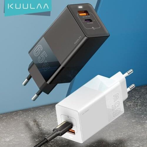 65W GaN Mobile Phone Fast Charger A+C Dual Port Portable Charging Head USB-C (45W) + USB-A (20W) EU US UK Plug