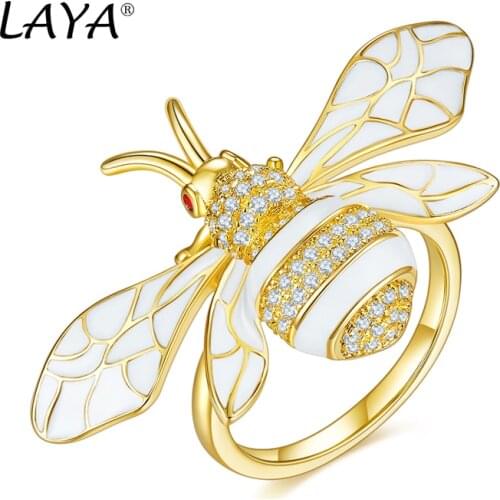 Laya Silver Ring For Women Pure 925 Sterling Silver High Quality Zirconia Bees Fine Jewelry Handmade Enamel 2021 Trend