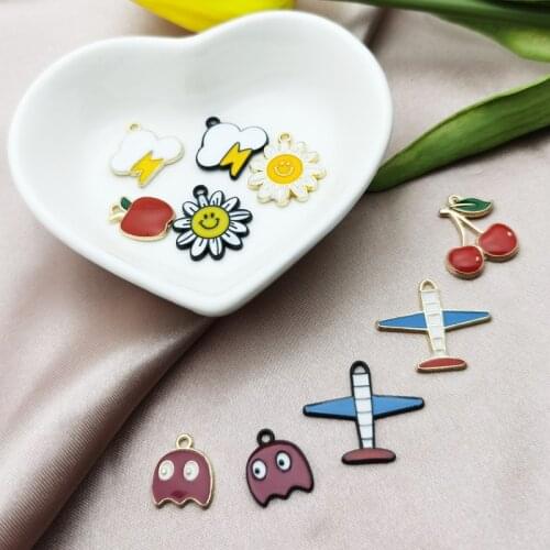 10pcs enamel cherry Aircraft ghost flower apple charm fruit for jewelry making earring pendant bracelet and necklace charms