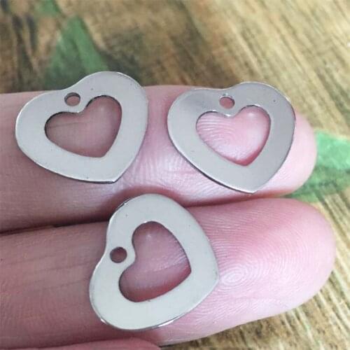 10pcs/lot 16x13.8mm Silver Tone 316L Stainless Steel Heart Pendant Charms Metal Stamping Blanks Tags for Jewelry Making