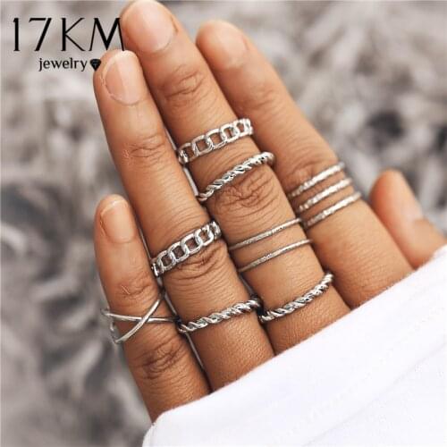 17KM Fashion Geometric Gold Sliver Multilayer Twisted Ring Set For Women Vintage Cross Finger Rings Female Jewelry 2020 Gifts