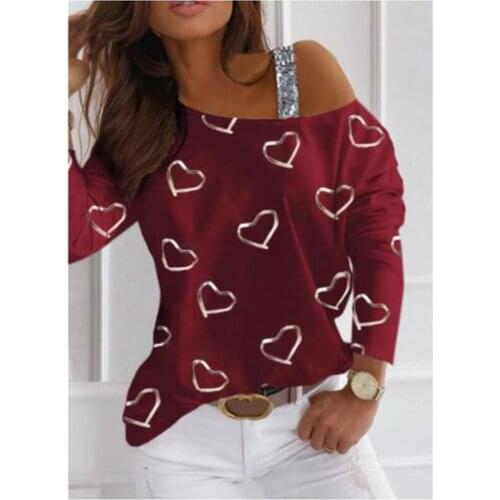 Tumblr Cotton Regular Solid New Arrival New Style Top Sequins Fashion Pullover Long Sleeve T-Shirt Tees Women