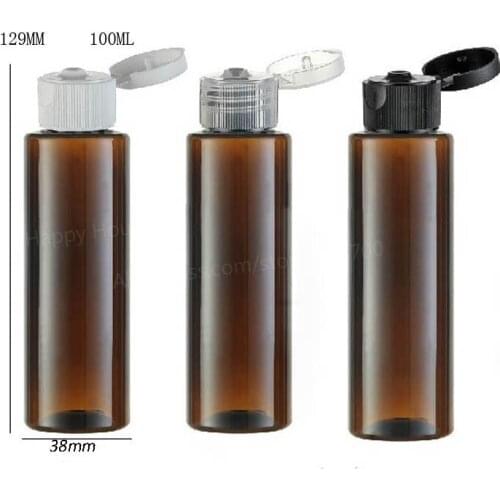 24 x 100ml DIY Cylinder Amber Brown PET Cream Plastic Lotion and Cosmetic Packaging 100cc Makeup Container with Flip Cap