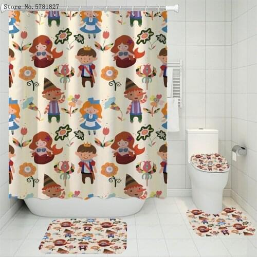 3/4 Pieces Boy Girls Carpet Cover Toilet Cover Bath Mat Pad Set Glacier Home Textile Bathroom Curtain Mermaid Shower Curtain Set