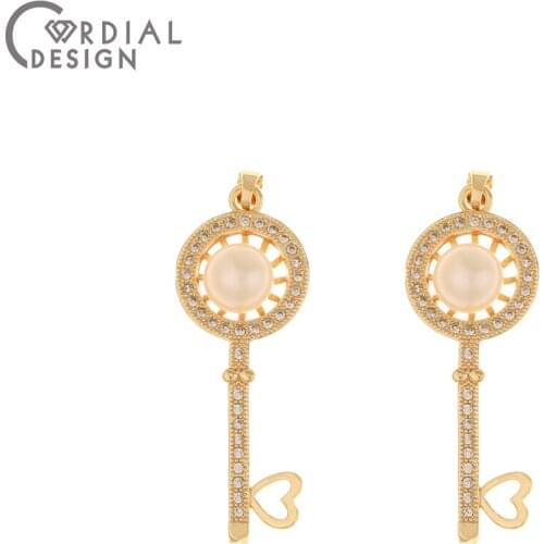 Cordial Design 10Pcs 17*43MM Jewelry Accessories/CZ Charms/Hand Made/Genuine Gold Plating/Imitation Pearl/DIY Earring Findings