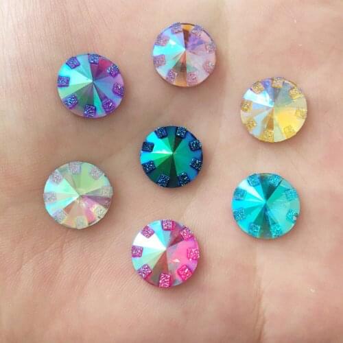 Shiny 200pcs AB Resin 12mm Round Flatback Rhinestone Scrapbook DIY Wedding Ornaments Applique Crafts SR17